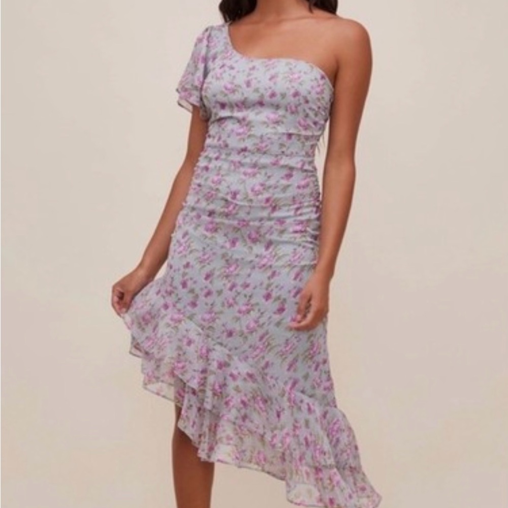 ASTR Lavender Floral One-Shoulder Dress